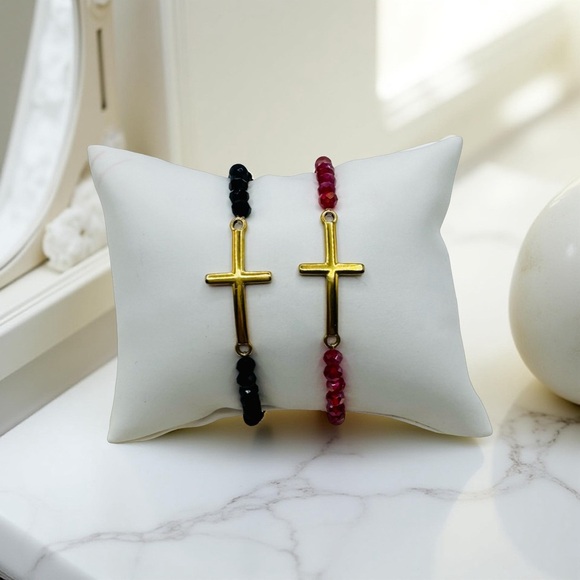 Tiny Beads Boho Stainless Steel Cross Charm Bracelet Set - Picture 1 of 5